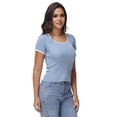 thumbnail image 3 of Women Summer Short Sleeve Shirts Crewneck Striped Color Block T Shirts Slim Fit Basic Tee Tops, 3 of 6