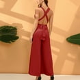 thumbnail image 5 of SWSMCLT Women's Casual High Waist V Neck Sleeveless Jumpsuit Summer Rompers One Piece Wide Leg Palazzo Pants Burgundy 10, 5 of 5