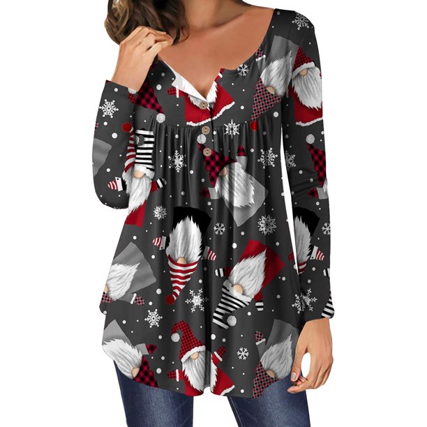 Pntutb Mujer Invierno Sexy Cuello Redondo Manga Larga Impreso tops Navidad Impreso Regular Blusa Pntutb Pntutb-685