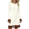 thumbnail image 3 of Womens Summer Sundress Ruffle Round-Neck Solid-Color Long-Sleeved Dress With Tassels As The Base Fashion Beach Vacation Clothes, 3 of 7
