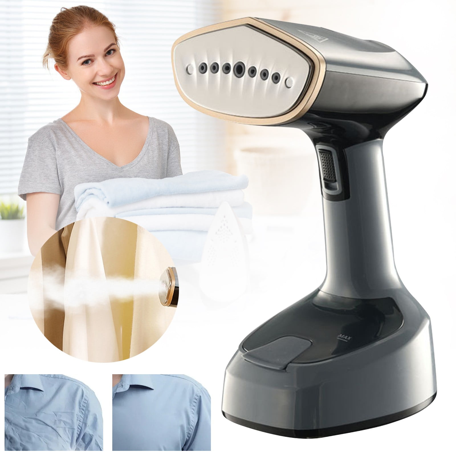 Gray + Decker Easy Store Foldable Garment Steamer, Heated Metal Plate, 10ft Cord, 8 Min of Steam