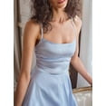 thumbnail image 6 of Baby Blue Satin Mini Dress With Spaghetti Straps And Tiered Flared Hem, 6 of 7