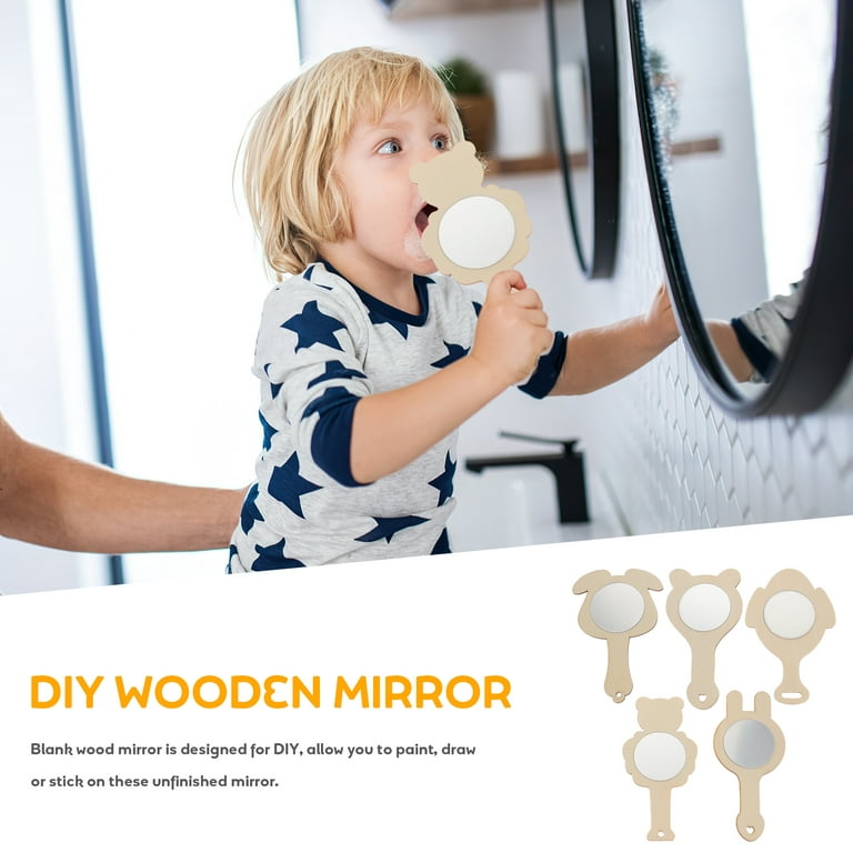 10pcs Small Wooden Mirror Unfinished Handheld Mirrors Kids DIY Handmade  Craft 