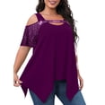 thumbnail image 3 of Gvmfive Women Plus Size Sequins Cold Shoulder Irregular Blouse Casual Short Sleeve Tunic Tops, 3 of 4