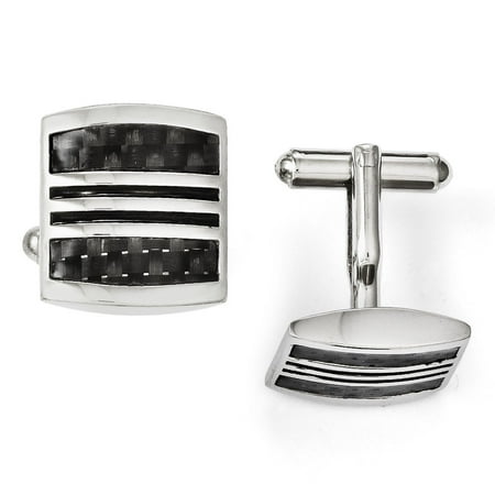 Men's Stainless Steel Black Carbon Fiber & Black Enamel Cuff Links