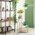 thumbnail image 4 of Wisfor 3 Tier Plant Stand Bamboo Flower Ladder Shelf Rack Indoor Outdoor with Plastic Tray, 31.5in, 4 of 11