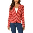 thumbnail image 1 of INSPIRE CHIC Blazer à Rayures pour Femme à Revers Cranté, Manches Longues, Boutonné, Rouge, TP, 1 of 6