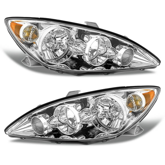 Topautogear 2005-2006 Toyota Camry Headlight Assembly Pair - Clear Lens, Chrome Housing, Amber Reflector