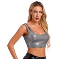 thumbnail image 5 of Top plateado sexi para mujer, Top bajo con cuello en U, Top corto ajustado con correas dobles, ropa para discoteca, fiesta de baile, Jazz, discoteca, Top metálico brillante para el vientre, 5 of 5