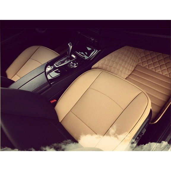 Beige PU Leather Car Full Surround Seat Cover Cushion Pad Protector Four Season