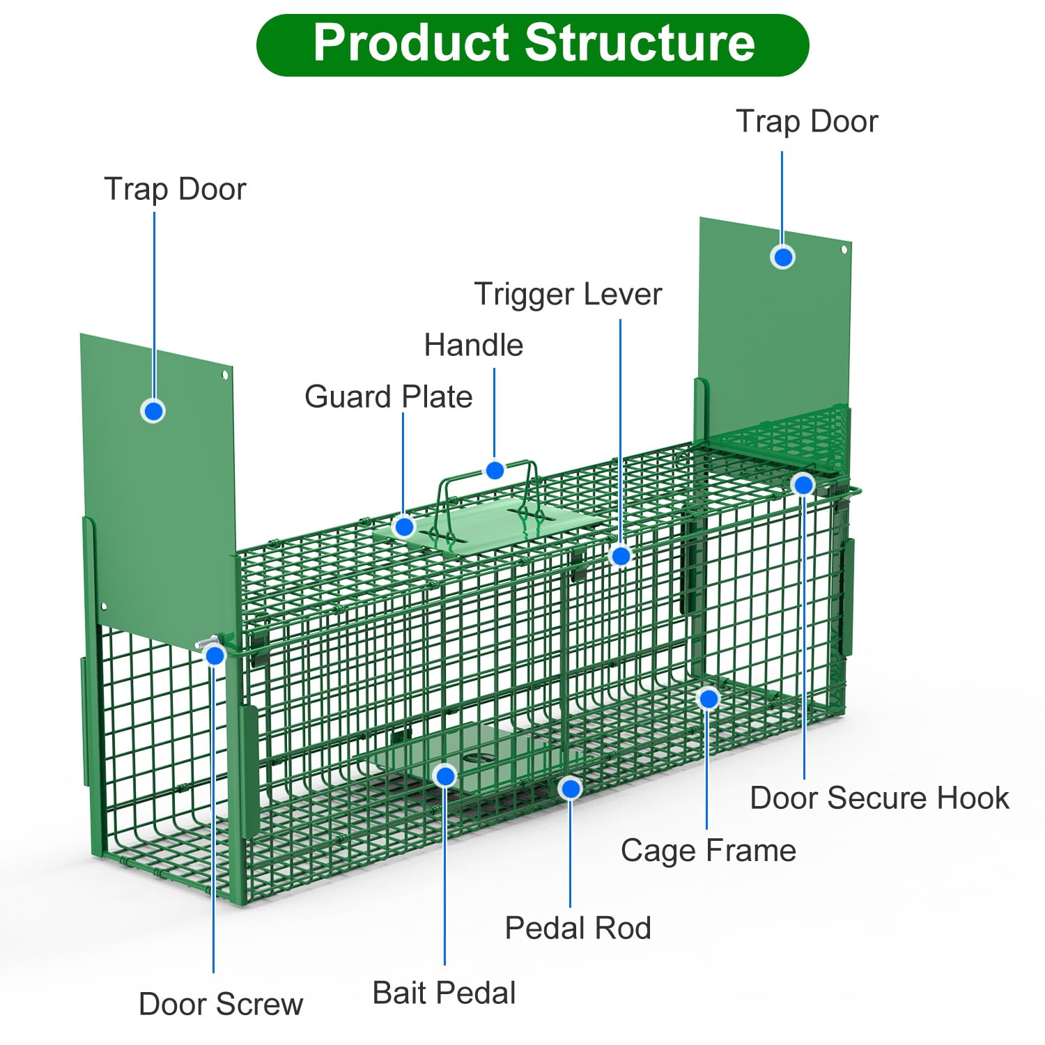 Zorpupoa 38in 2 Door Live Animal Cage Trap For Animals Under 18LBS Easy To Setup Humane Galvanized Iron Trap Cage For Raccoons Armadillos Groundhogs Muskrats Opossums Skunks