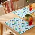 thumbnail image 4 of Cartoon Dinosaur Placemats Set of 6 Watercolor Green Orange Dino Sun Striped Place Mats Indoor Wipeable Table Mats Washable Dining Table Placemats for Kitchen Holiday Party Home Decor 13x19 Inch, 4 of 9