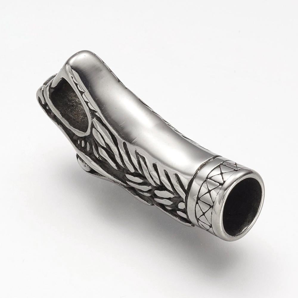 304 Stainless Steel Cord Ends End Caps For Leather Cord Bracelets Making Dragon Silver 38x13x16mm Hole: 8mm