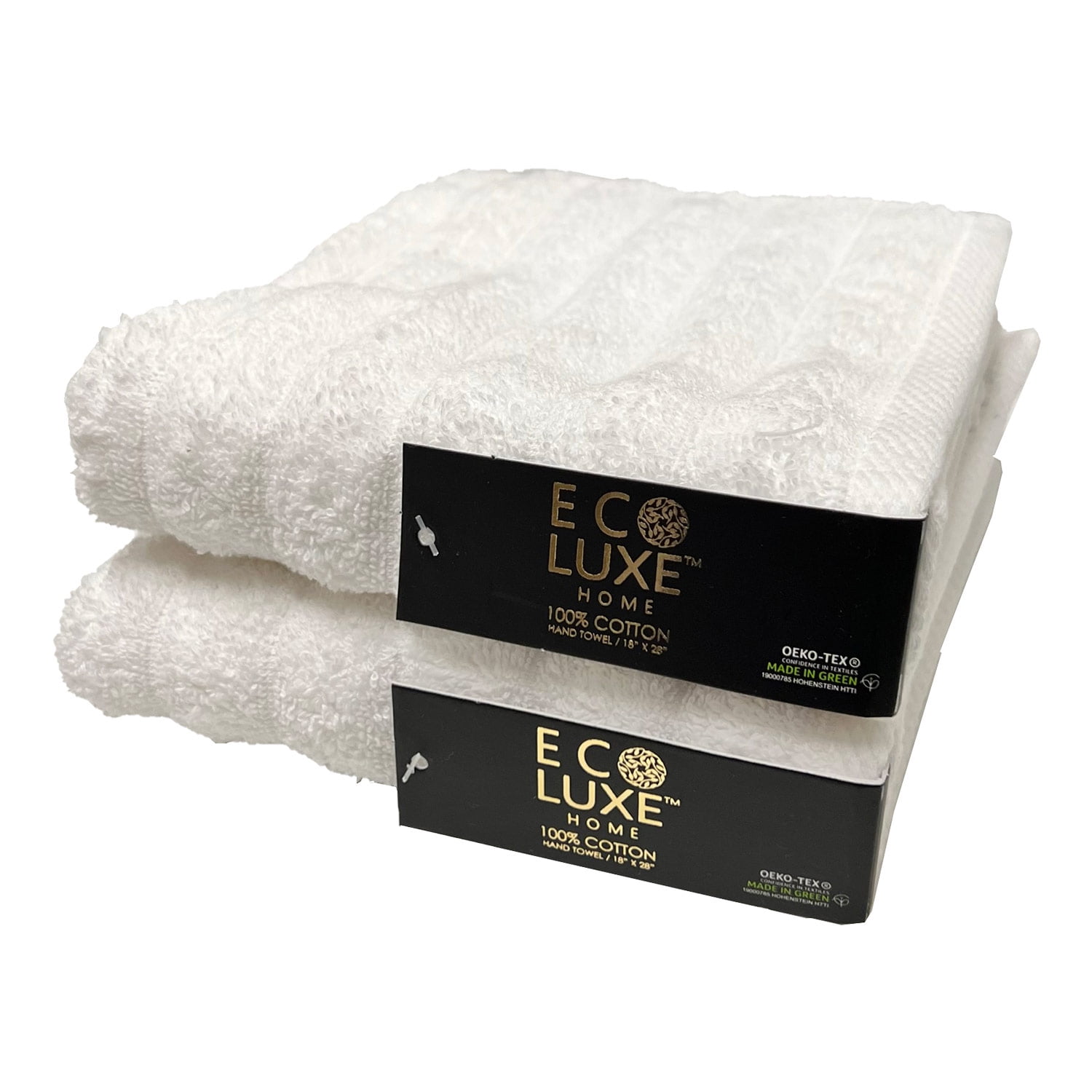 ECO LUXE 2Pack Ribbed Cotton Hand Towel, White, 18x28 Inches