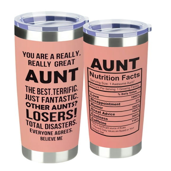 Stainless Steel Tumblers & Cups:【Aunt swig Tumbler】Aunt Gifts for Mothers Day from Niece Nephew, Auntie Birthday Gifts, Best Aunt Ever Gift, Auntie Present 20oz Pink Tumbler Cup