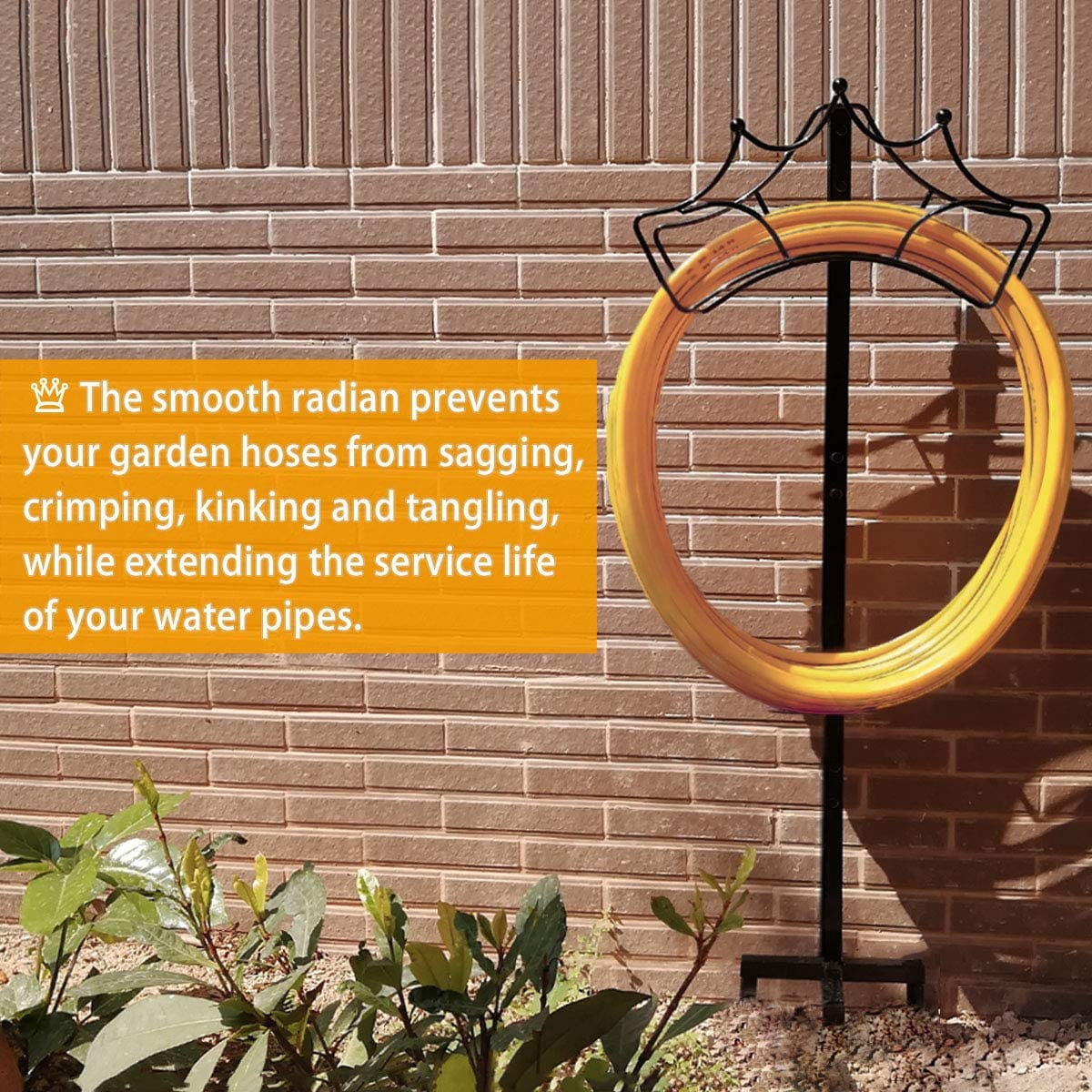 Freestanding Garden Hose Stand Holder - Metal Water Pipe Reel Rack for Outdoor, Shiny Black