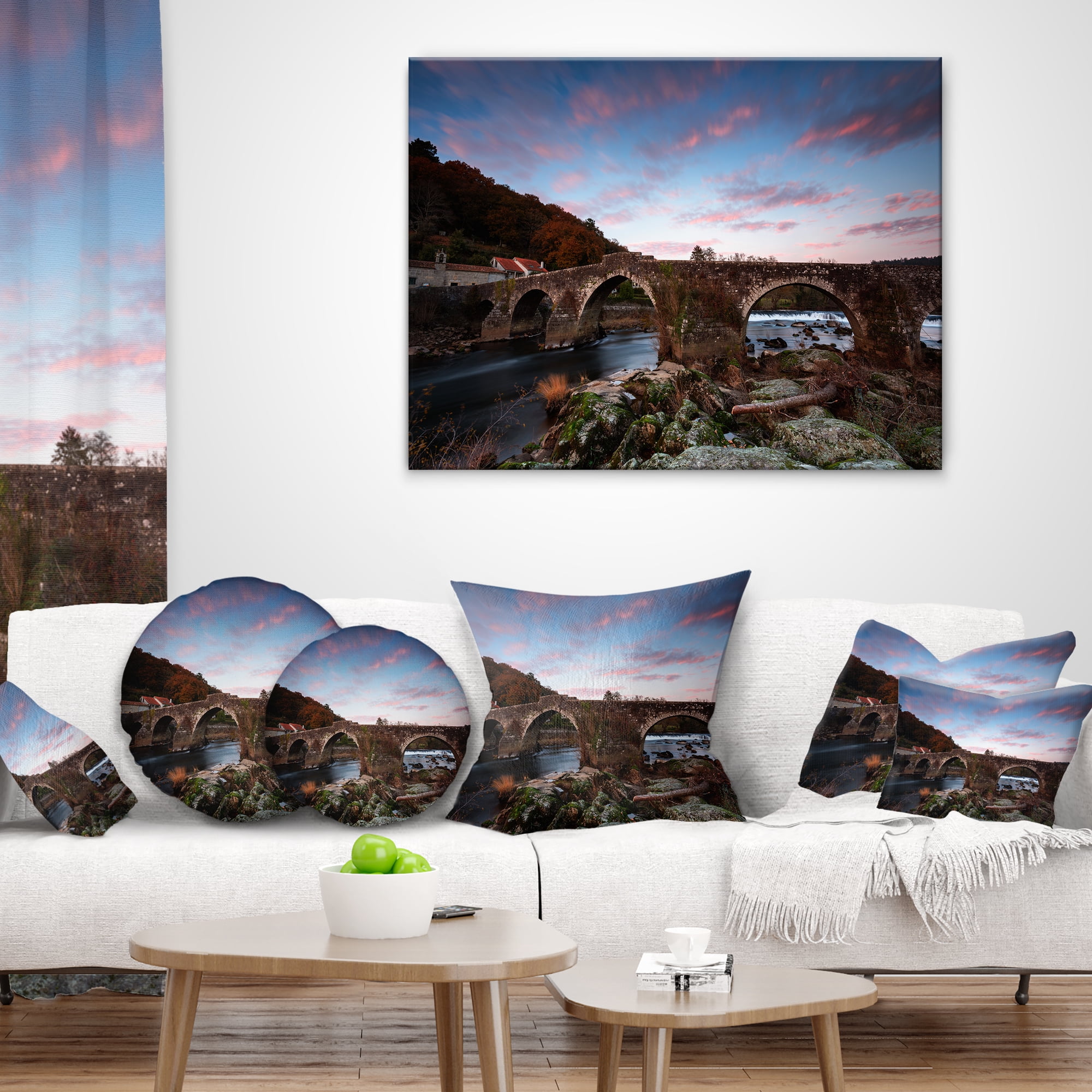 Designart Old Roman Bridge in Spain - Landscape Photo Throw Pillow - 16x16