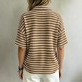 thumbnail image 5 of Short Sleeve Waffle Knit Shirt for Women Striped Polo Collar Top Loose Fit Button Neck Casual Preppy Vacation Summer, 5 of 6