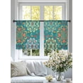 thumbnail image 4 of Turkish Flower Sheer Curtains 54 Inch Long 2 Panels, Vintage Abstract Geometric Ethnic Teal Light Filtering Rod Pocket Semi Sheer Curtains, Sheer Voile Drapes for Living Room Bedroom, 52"x54", 4 of 5