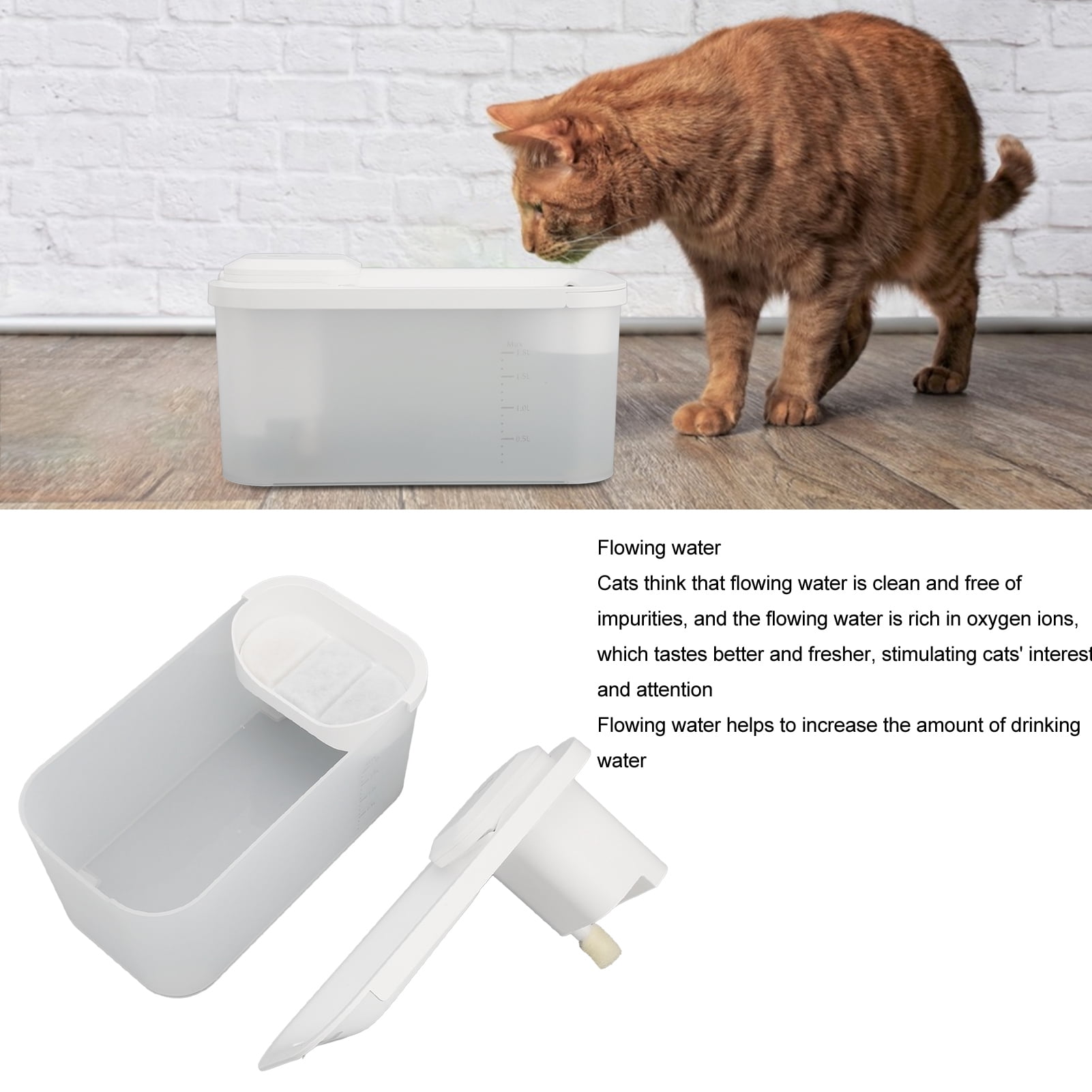 NFTIGB Battery Operated Cat Water Fountain Silent Wireless Multi Filter Automatic Drinking Dispenser 60 fl oz / 1800 ml for Cats and Dogs