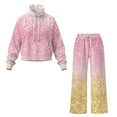 thumbnail image 5 of Uorisanigo Shinny Pink 2 Piece Mock Neck Sweatshirt Wide Leg Sweatpants Lounge Hoodie Sweatsuit Sets Oversized Sweat Shirt Casual Pant Set Tracksuit Loungewear Travel, 5 of 8