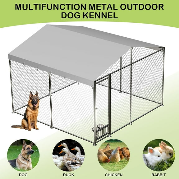 Luku Outdoor Dog Kennel with Waterproof Canopy, Large Dog House with Feeding Doors for Backyard