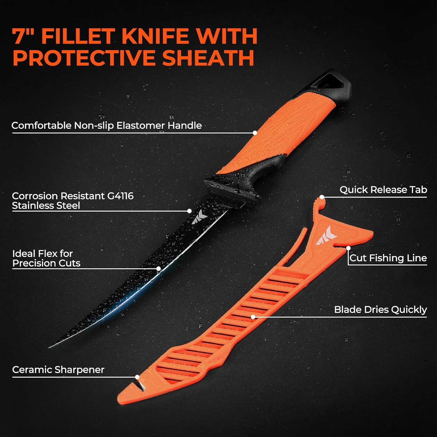 KastKing 5Pc Fishing Tool Kit with Digital Fish Scale, Lip Gripper & Tape Measure, 7" Fillet Knife and 8" Split Ring Pliers ToughTide