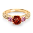 thumbnail image 2 of Gem Stone King 18K Yellow Gold Plated Silver Red Garnet Pink Lab Grown Diamond and White Moissanite Engagement Ring for Women (2.08 Cttw, Gemstone January Birthstone, Round 7MM and 4MM, Size 9), 2 of 3
