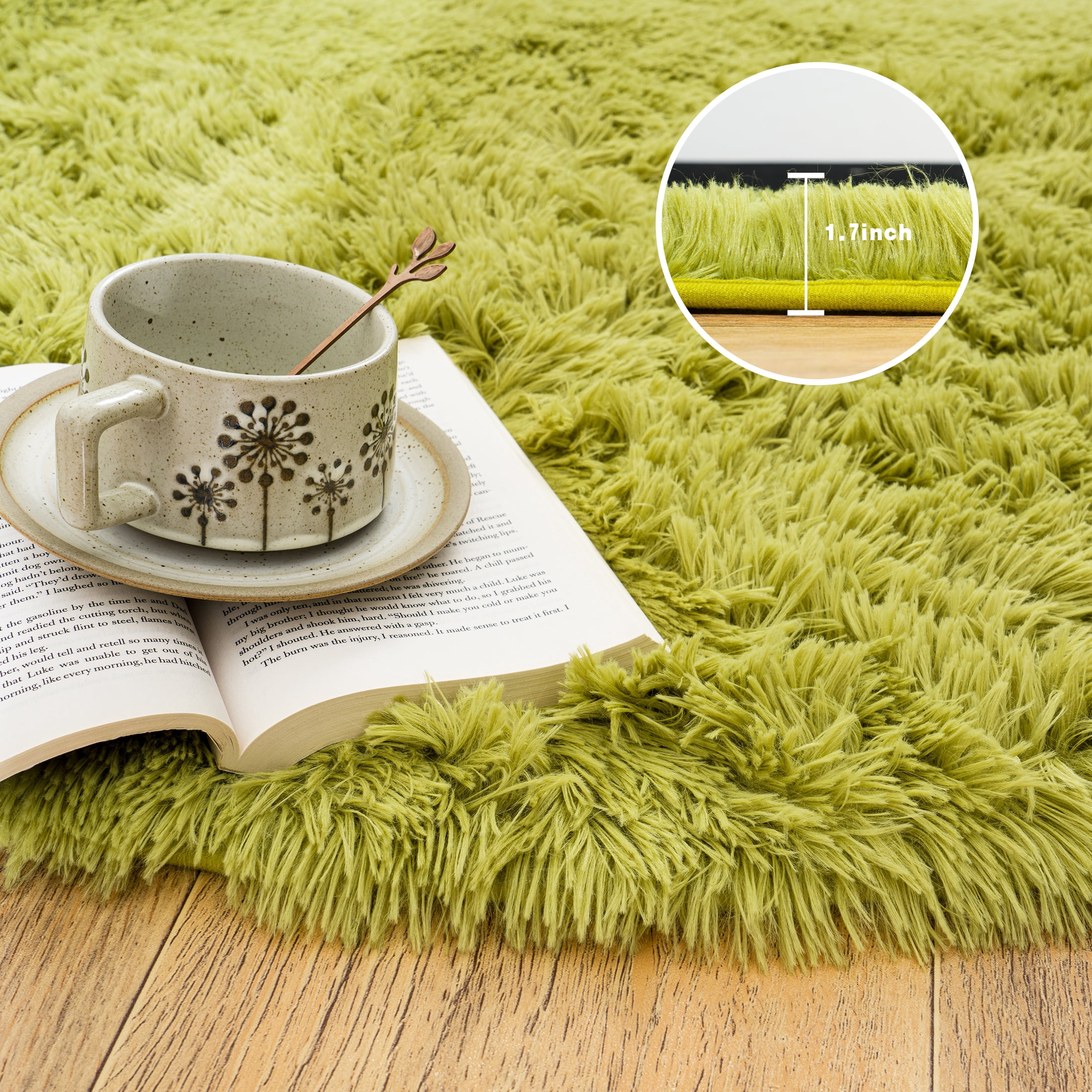 Socofuz Soft Round Fluffy Rug, Indoor Modern Carpet for Bedroom Kids Room Nursery, 4'x 4',Grass green