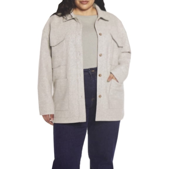 Banana Republic Ladies' Structured 4 Pocket Button Shacket Oversize Shirt Jacket, Tan, XL