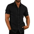 thumbnail image 2 of Summer Mens Linen Button Up Casual Short Sleeve Slim Fit Shirts, 2 of 8