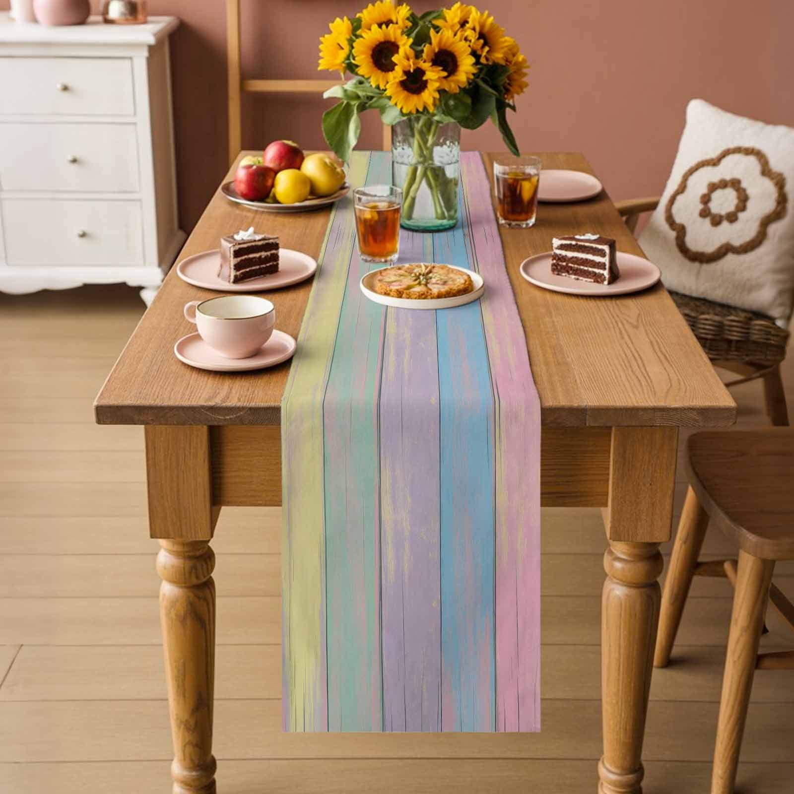 Easter Table Runner 90 Inches Long Farmhouse Dress Scarves, Farmhouse Ombre Colorful Wooden Grain Retro Dining Tablerunner for Coffee Table/Kitchen Island/Party Décor, 13" x 90"