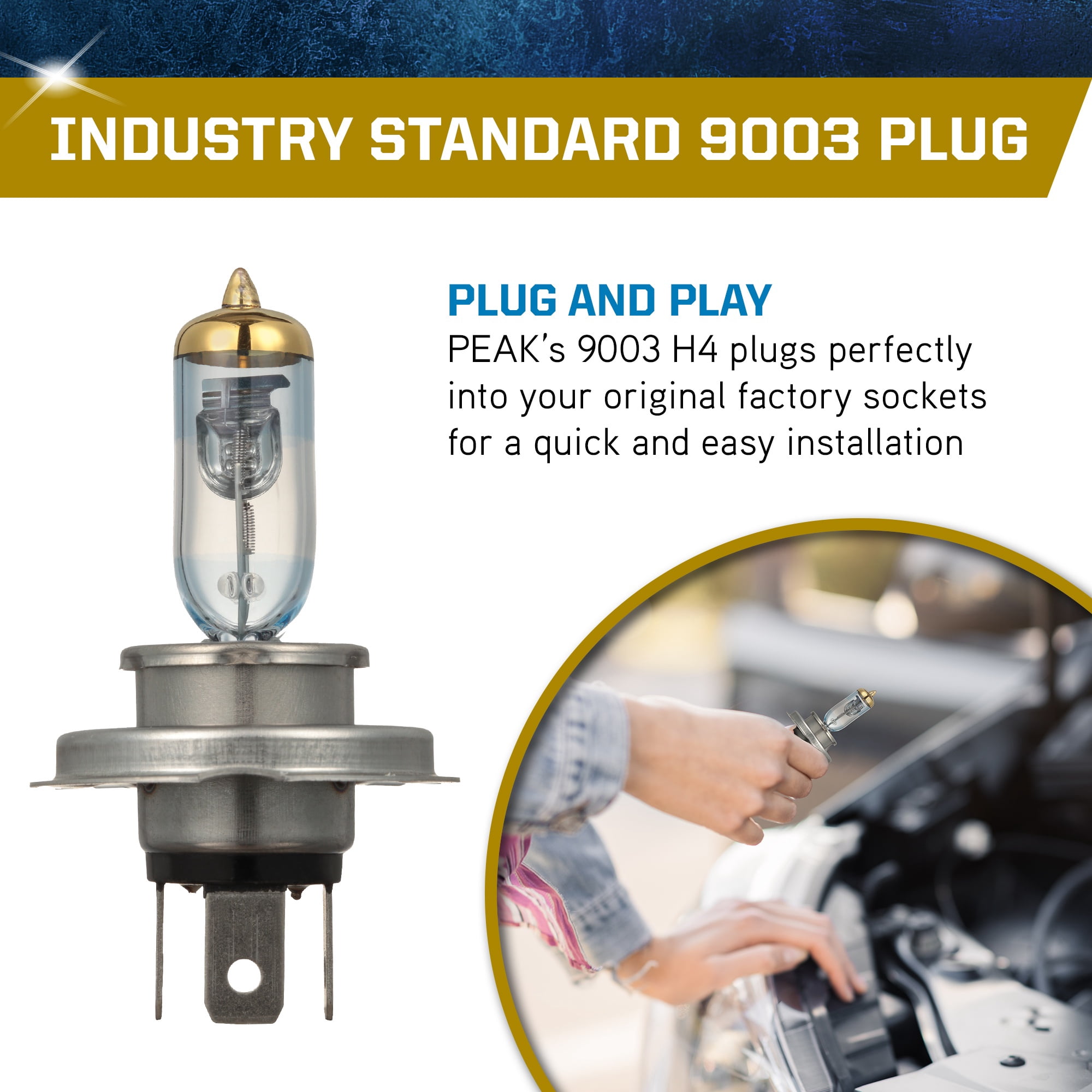 PEAK Power Vision Gold Automotive High Performance 9003/H4/HB2 60/55W Headlights (2 Pack)