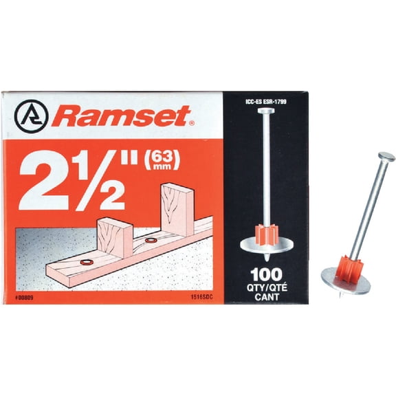 Itw 00809 2-1/2" Powder Fastener Pin With Washer 1516SD 100 Count