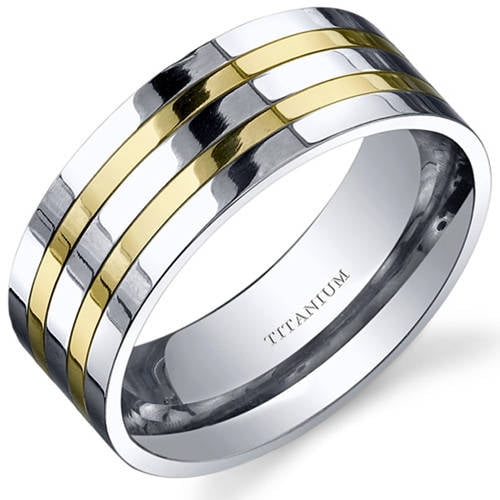 8mm Silver Titanium Wedding Band Hammered Design Anniversary Ring Yellow Gold 