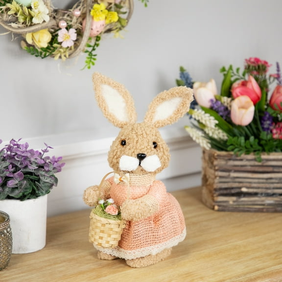 Northlight Plush Girl Easter Rabbit Decoration with Basket - 10"
