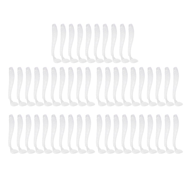 50 señuelos de pesca de plástico blando de 5 cm con forma de T, cebos tipo gusano, accesorios para pesca, color blanco perla