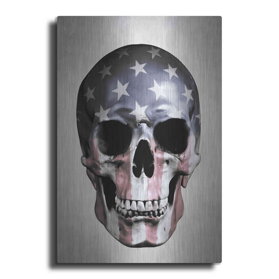 Luxe Metal Art 'American Skull-Grey' by Nicklas Gustafsson, Metal Wall Art, 24"x36"