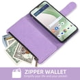 thumbnail image 5 of Compatible with Tracfone BLU View 5 B160V Wallet Phone Case and Tempered Glass Screen Protector Flower Faux Leather Flip Credit Card Holder Stand Zipper Cell Cover for Trac Fone Blu 2024 Women Purple, 5 of 8