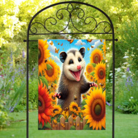 Possum Sunflower Garden Flag 12x18 inch Vertical Outdoor Decor