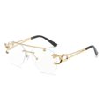 thumbnail image 4 of Gafas de sol con cabeza de leopardo sin marco para mujer y hombre, gafas de sapo con borde cortado y personalidad de doble haz, 4 of 4