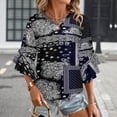 thumbnail image 3 of Paisley Women's V-Neck Blouse With 3/4 Ruffled Bell Sleeves Casual Top Ladies Blouses, 3 of 7