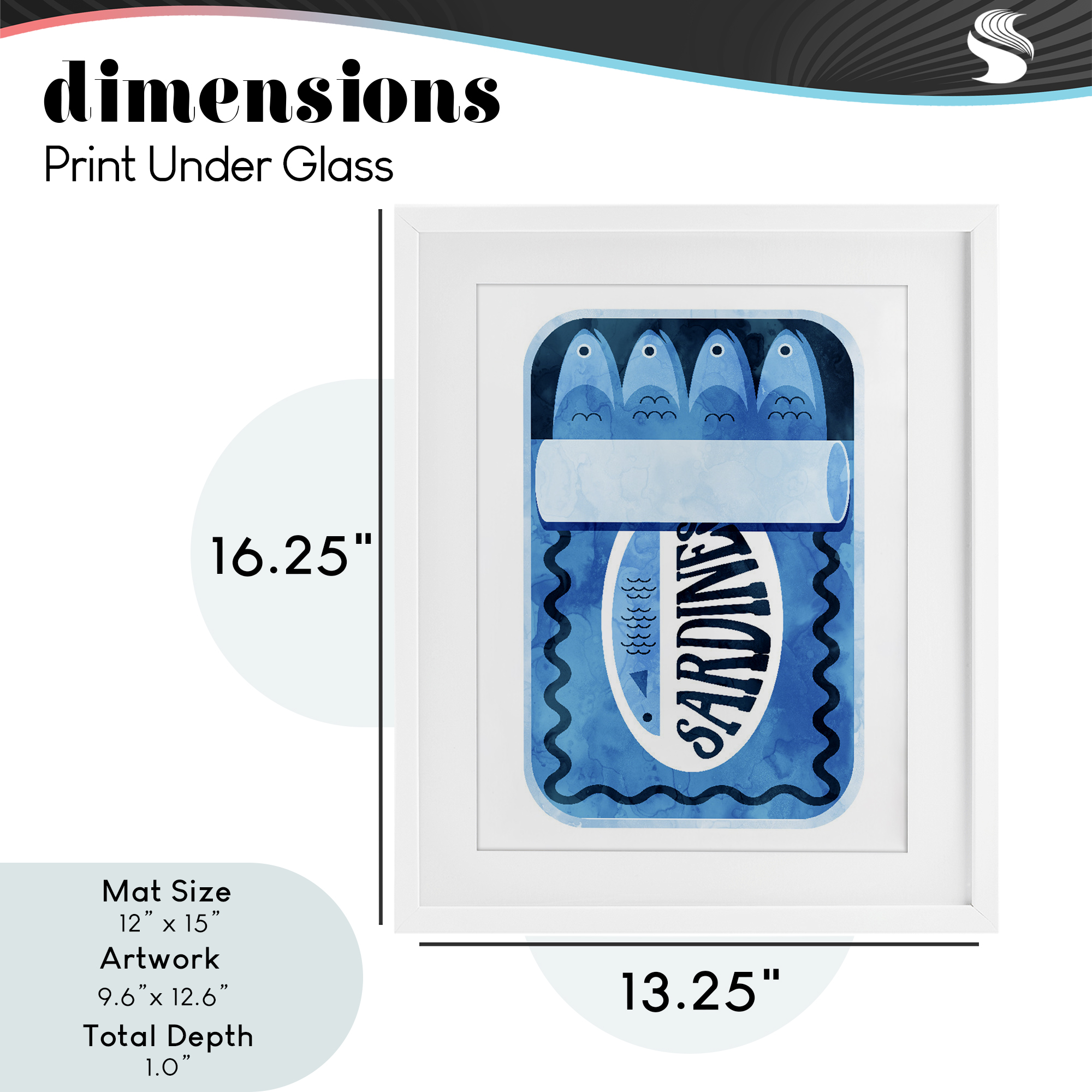 Retro Blue Sardine Tin White Framed Print Under Glass, design by Daphne Polselli