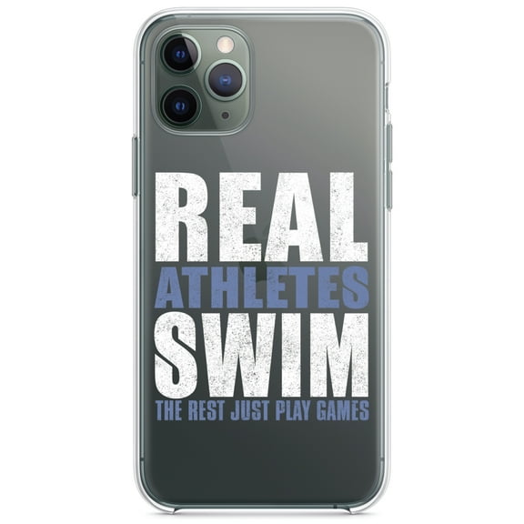 DistinctInk Clear Shockproof Hybrid Case for iPhone 12 / 12 PRO (6.1" Screen) - TPU Bumper Acrylic Back Tempered Glass Screen Protector - Real Athletes Swim Rest Play Games