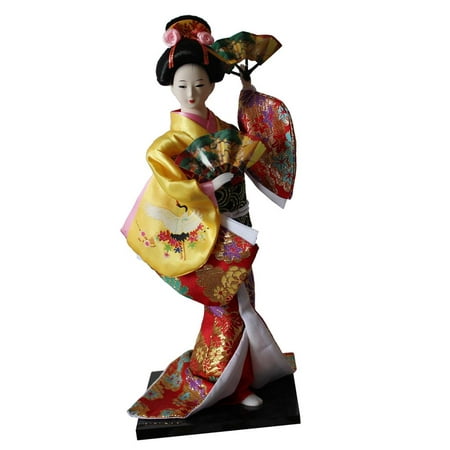 12 Inch Japanese Geisha with Yellow Kimono Ornament Adult Collectible ...