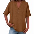 thumbnail image 2 of Button Down Linen Shirts for Women 3/4 Sleeve V Neck Linen Tops Fashion Summer Casual Pullover Loose Lightweight Beach Vacation Holiday Blouses, 2 of 5