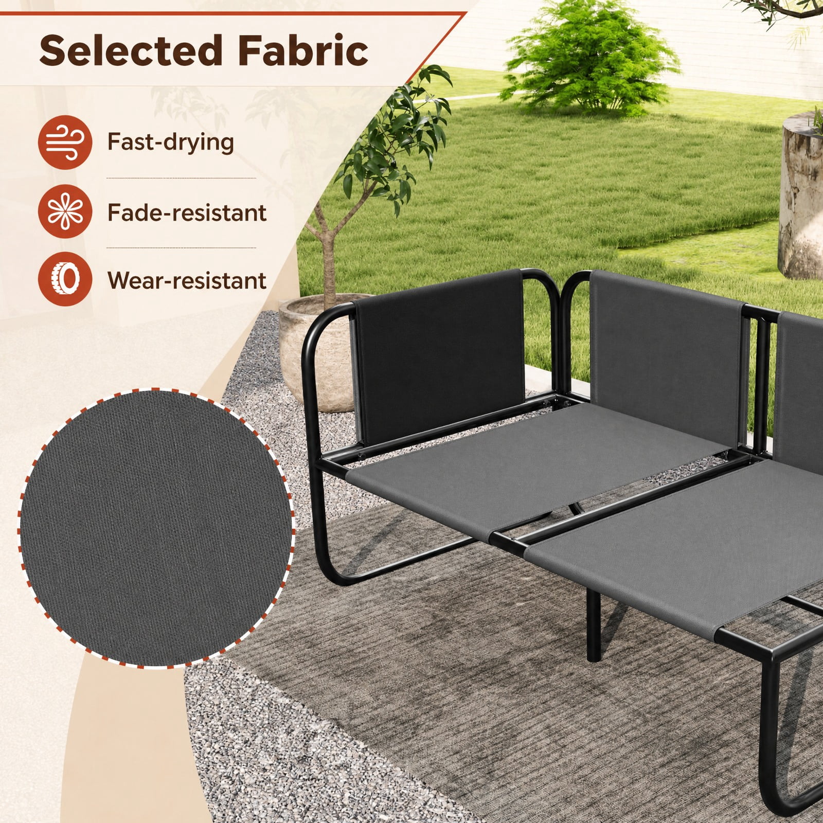 Furnibear Patio Loveseat Sofa Couch with Removable Pillows and Seat Cushion for Yard Garden Porch and Poolside Seating, Gray