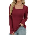 thumbnail image 4 of DAFPZW Long Sleeve Shirts for Women Slim Fit Square Neck Basic Tops with Thumb Holes Soft Classic Solid Going Out Tops, 4 of 9
