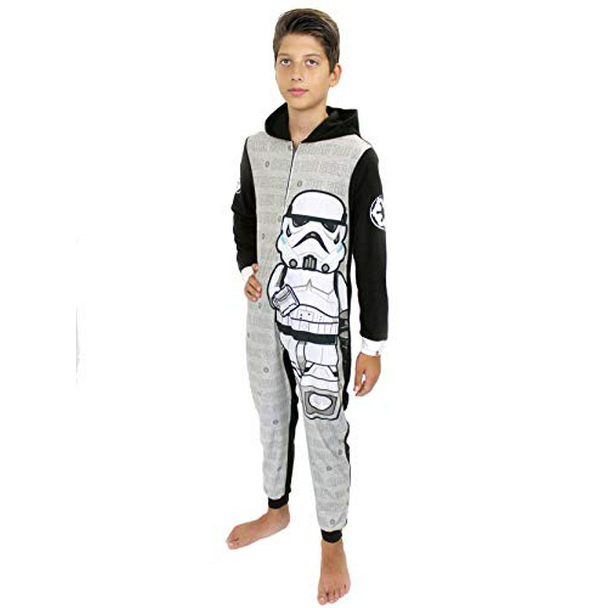 Star Wars Stormtrooper Boys Fleece Hooded Union Suit Pajamas 8 Grey Black