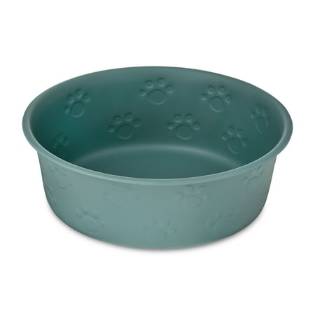 Vibrant Life Large Stainless Steel Embossed Dog Bowl, Green Paws
